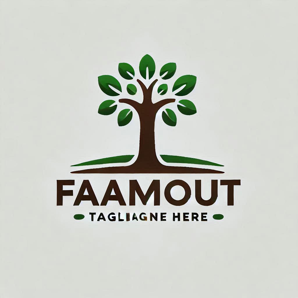 Nature-inspired logo, tree shape, green and brown, organic, natural, earthy tones, simple, minimalist, eco-friendly. Imagine a logo for Faarmout that feels grounded and su